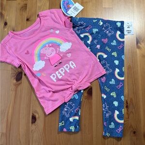 Toddler Peppa Pig Front Tie And Leggings 2pc Set NWT Size 4T‎